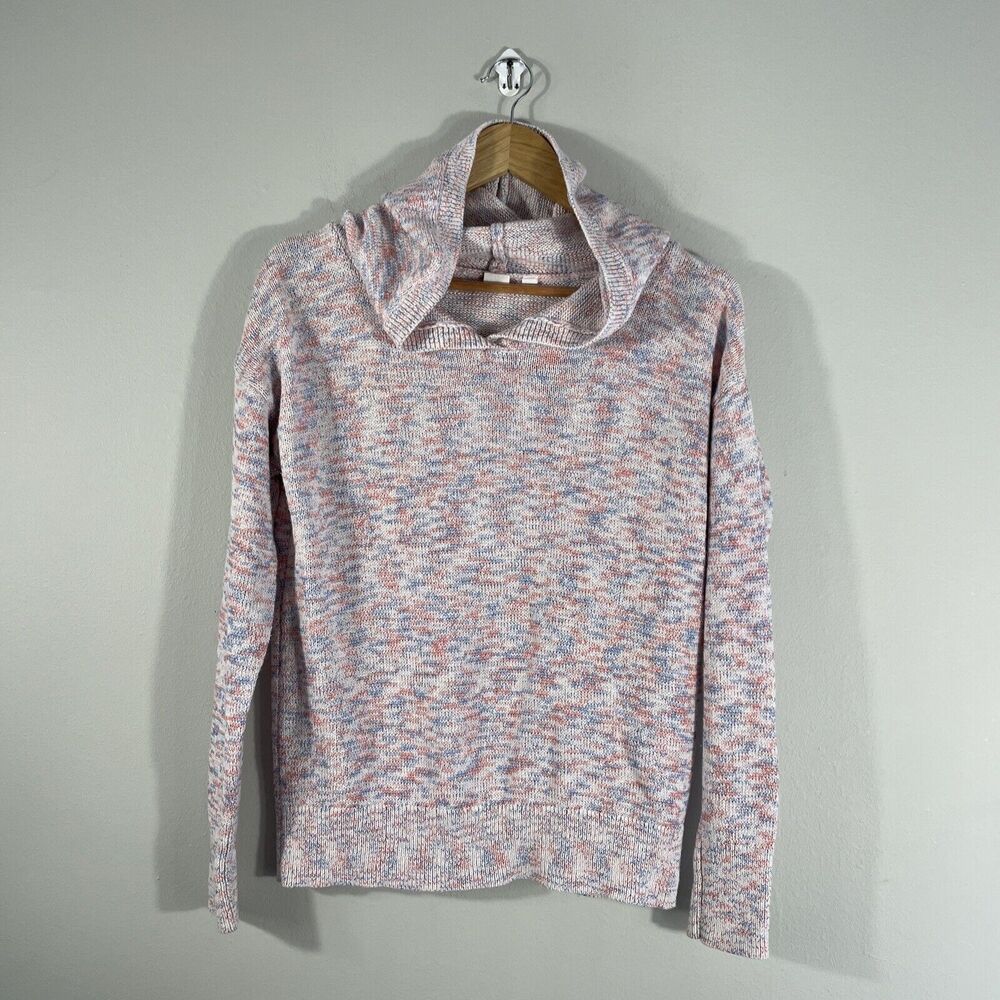 Gap Womens S Beachy Hoodie Stitch Knit Sweater Multicolor Marled Cotton Linen